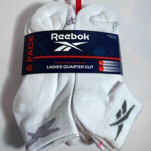 Reebok Women's Performance Cuff Quarter Socks - 6 Pack, White, Brand New